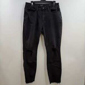 Judy Blue Slim Taper Jeans 14W Black Mid Rise Stretch Distressed Raw Hem